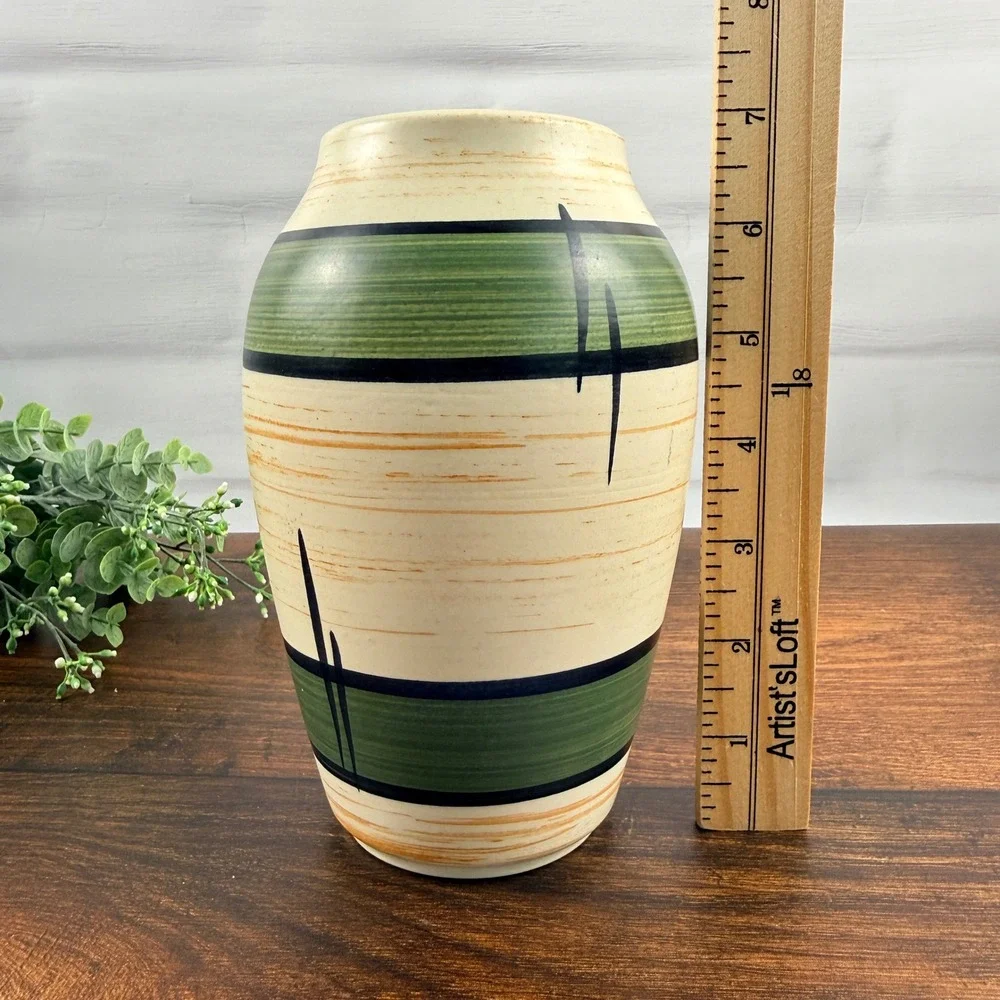 Bay Keramik 553-17 West German Pottery Atomic Vase Green Black MCM WGP